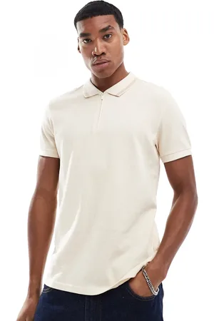 Threadbare Pique striped polo shirt in beige