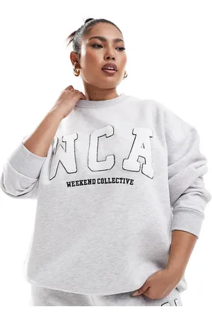 ASOS Weekend Collective Curve sweat with varsity logo in heather