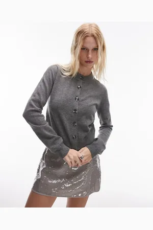 MANGO Round neck button down wool mix cardigan in