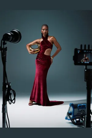 ASOS Velvet wrap around neckline maxi dress in burgundy