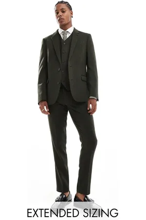 ASOS New skinny suit pants in wool blend olive herringbone