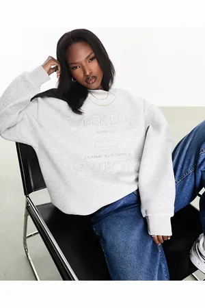 ASOS Weekend Collective distressed logo sweatshirt in heather