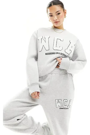 ASOS Weekend Collective sweat with varsity logo in heather
