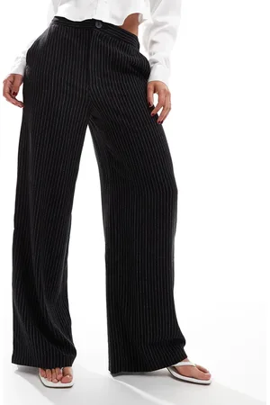 ASOS Tailored wide leg dad pants in black pinstripe