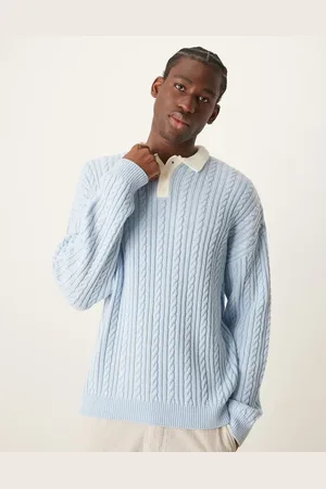 ASOS Relaxed cable knit rugby polo shirt in