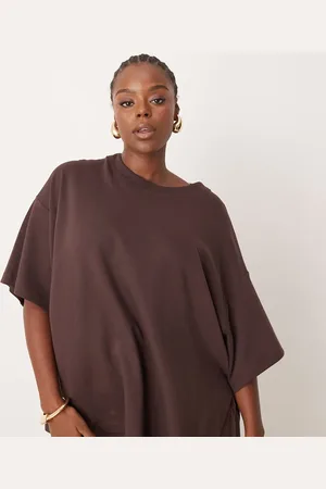 ASOS Curve premium heavy weight textured jersey oversized t-shirt in chocolate - part of a set