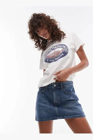 Topshop Denim pelmet mini skirt in mid