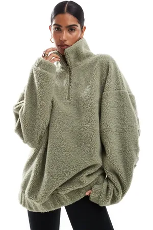 ASOS Weekend Collective oversized borg half zip with burnout in sage