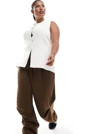 ASOS Curve tailored wide leg pants with knee pleat detail in