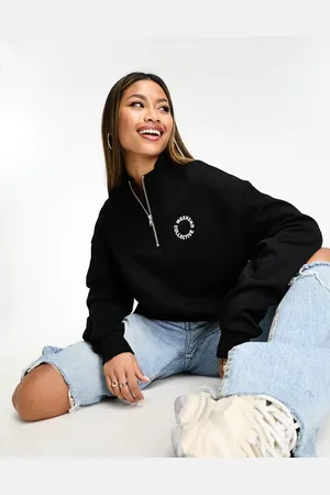 ASOS Weekend Collective half zip sweatshirt with circle logo in