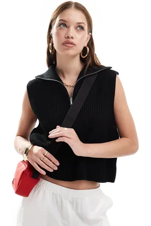 Miss Selfridge Half zip sleeveless knitted tank top in