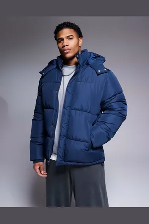 ASOS Puffer jacket with detachable hood in blue