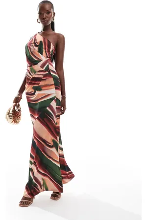 Flounce London One shoulder maxi dress in abstract print