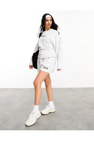 ASOS Weekend Collective faux waistband logo sweatpants shorts in heather