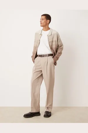 ASOS Smart wide leg pants with front pleat in stone