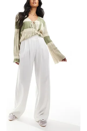 ASOS Tailored wide leg pants with pleat detail in linen blend in