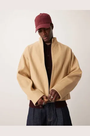 ASOS Oversized wool look jacket with funnel neck in camel