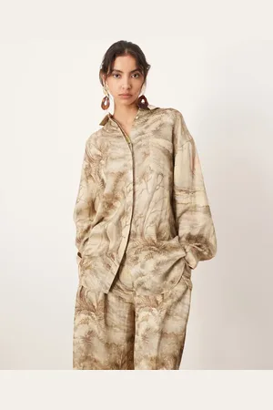 ASOS Oversized hidden button shirt in landscape print - part of a set