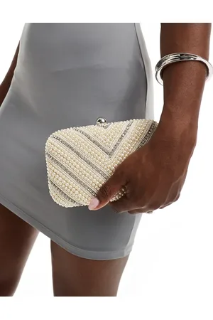 True Decadence Box clutch bag with chevron beaded embellishment in cream and pink