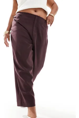 ASOS Curve raw edge pants in burgundy