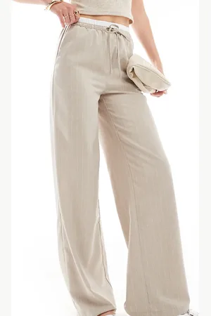 ASOS ASOS DESIGN Tall tailored wide leg pants with contrast waistband in taupe stripe