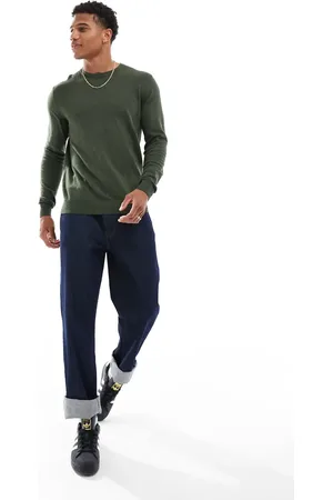 JACK & JONES Fine gauge crew neck sweater in olive