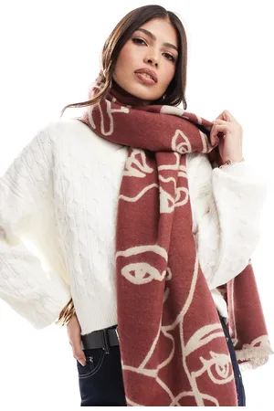 ASOS Abstract face jacquard woven scarf in burgundy and dusky pink