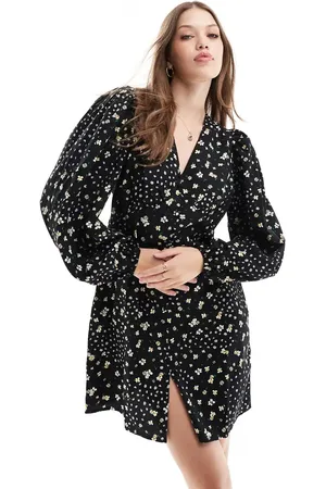 VERO MODA Long sleeved buttondown mini dress in mono floral