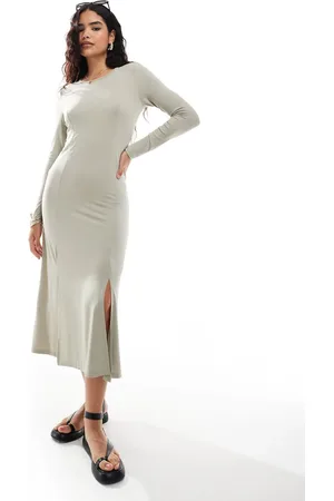 VERO MODA Long sleeved maxi dress with seam detail in stone