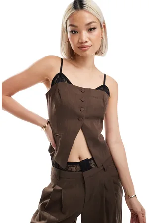 Bershka Lace detail tailored vest in
