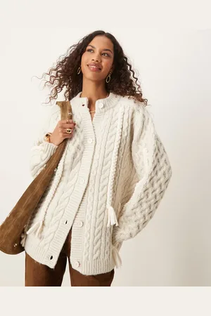 ASOS Crafter cable cardigan with 3D detail in cream