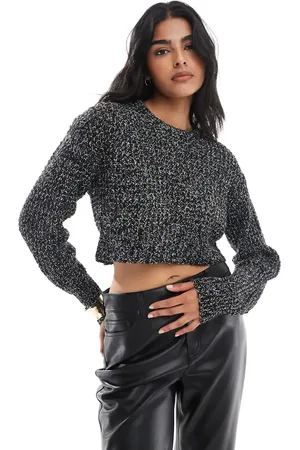 JJXX Cropped boxy ribbed sweater in heather