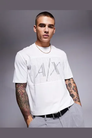 Armani Exchange Boxy fit chest print T-shirt in off