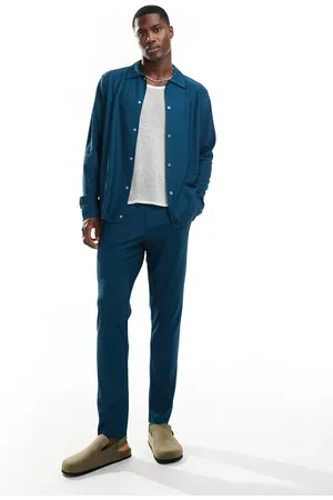 Only & Sons Plisse tapered fit pull on pants in dark teal - part of a set