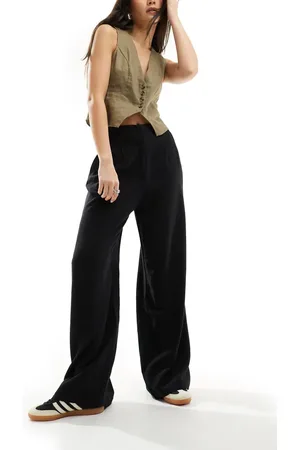 ASOS Tailored high waist seam detail wide leg linen blend pants in