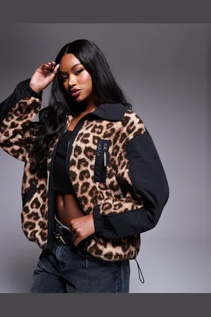 ASOS Weekend Collective borg nylon zip up in black leopard mix
