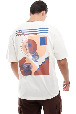 JACK & JONES Oversized T-shirt with Creative Club back print in beige