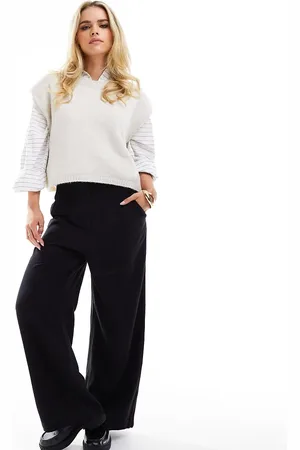 ASOS ASOS DESIGN Petite tailored high waist seam wide leg detail linen blend pants in