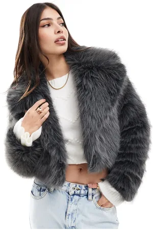 Miss Selfridge Faux fur crop jacket in charcoal