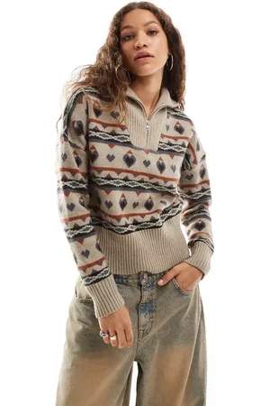 Daisy Street Quarter zip fairisle vintage knit sweater