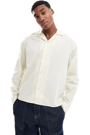 JACK & JONES Oversized poplin long sleeve stripe shirt in off