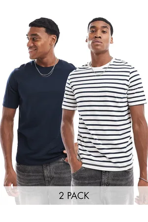 JACK & JONES 2 pack oversized stripe t-shirts in white & navy