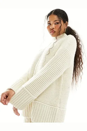 VERO MODA Premium oversized longline sweater with seam detail in cream