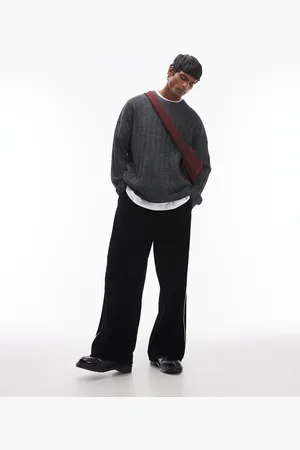 Topman Relaxed fit rib sweater in charcoal