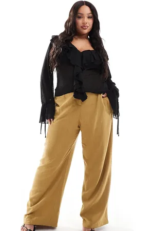 ASOS ASOS DESIGN Curve tailored high waist seam detail wide leg linen pants in olive