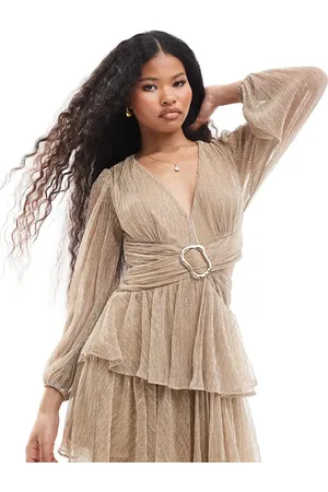 EVER NEW Cut-out plisse mini dress in gold