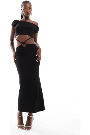 ASOS Off the shoulder midi dress with cross strap detailing and back tie in