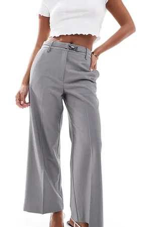 ASOS ASOS DESIGN Petite tailored cropped wide leg pants with buckle detail in