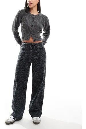 Pull&Bear Wide leg jean in gray leopard print
