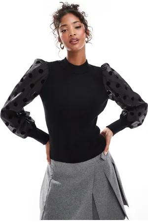 Y.A.S Polka dot sheer sleeve knit sweater in